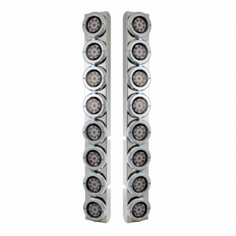 United Pacific SS Rear Air Cleaner Bracket With 16X 9 LED 2" Reflector Lights & Bezels For Peterbilt-Red LED/Clear Lens 37336