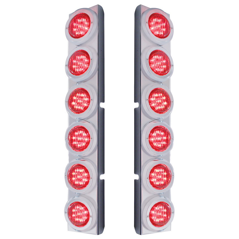 United Pacific Rear Air Cleaner Bracket With 12 Flat LED Lights & Bezel For Peterbilt- Red LED/Red Lens 37342