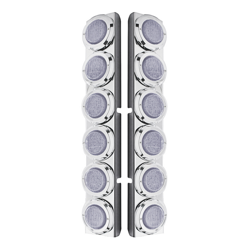 United Pacific Stainless Rear Air Cleaner Bracket With Twelve 9 LED 2" Lights & Bezels For Peterbilt- Red LED/Clear Lens 37344