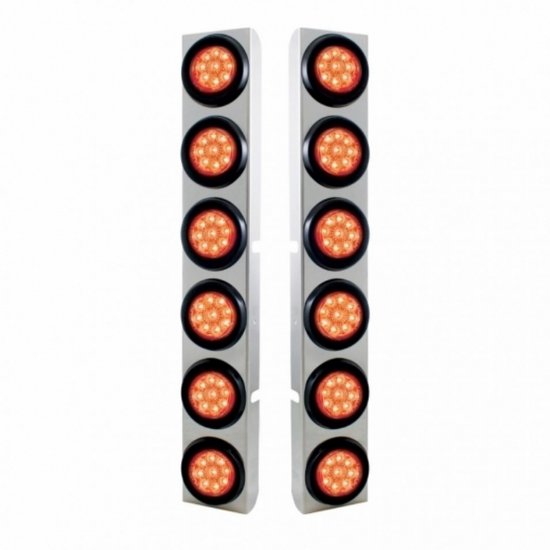 United Pacific SS Rear Air Cleaner Bracket With 12X 9 LED 2" Reflector Lights For Peterbilt-Red LED & Lens 37347