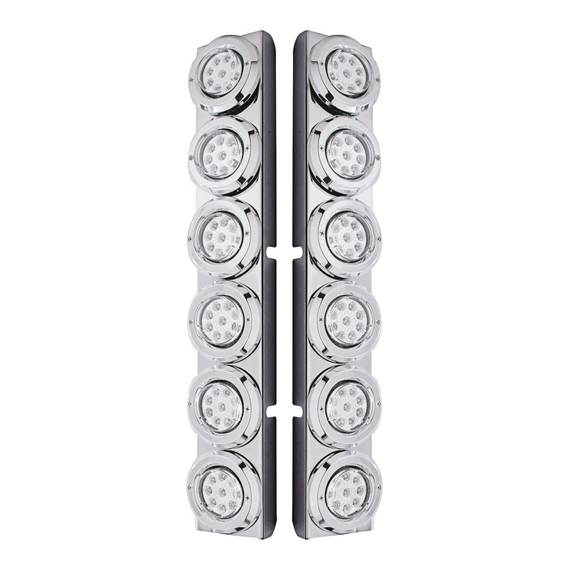 United Pacific SS Rear Air Cleaner Bracket With 12X 9 LED 2" Reflector Lights & Bezels For Peterbilt-Red LED/Clear Lens 37348