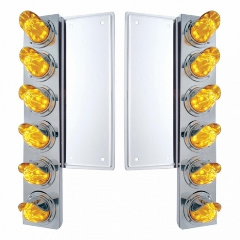 United Pacific FL SS Front Air Cleaner Bracket With 12X 11 LED Watermelon Lights & Visors -Amber LED & Lens 37354