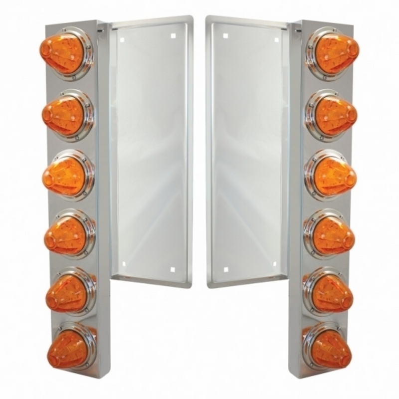 United Pacific FL SS Front Air Cleaner Bracket With 12X 11 LED Watermelon Lights & Bezels -Amber LED & Lens 37355
