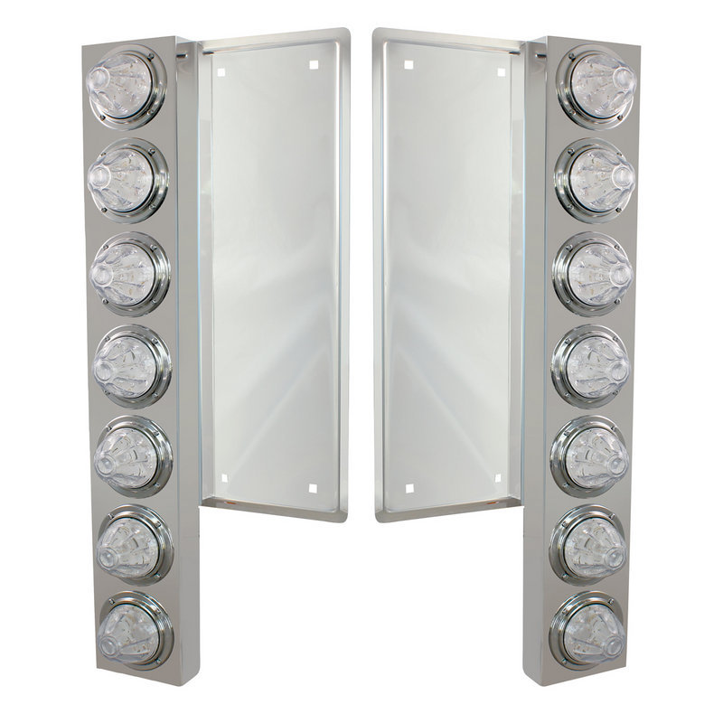 United Pacific FL SS Front Air Cleaner Bracket With 12X 11 LED Watermelon Lights & Bezels -Amber LED/Clear Lens 37357