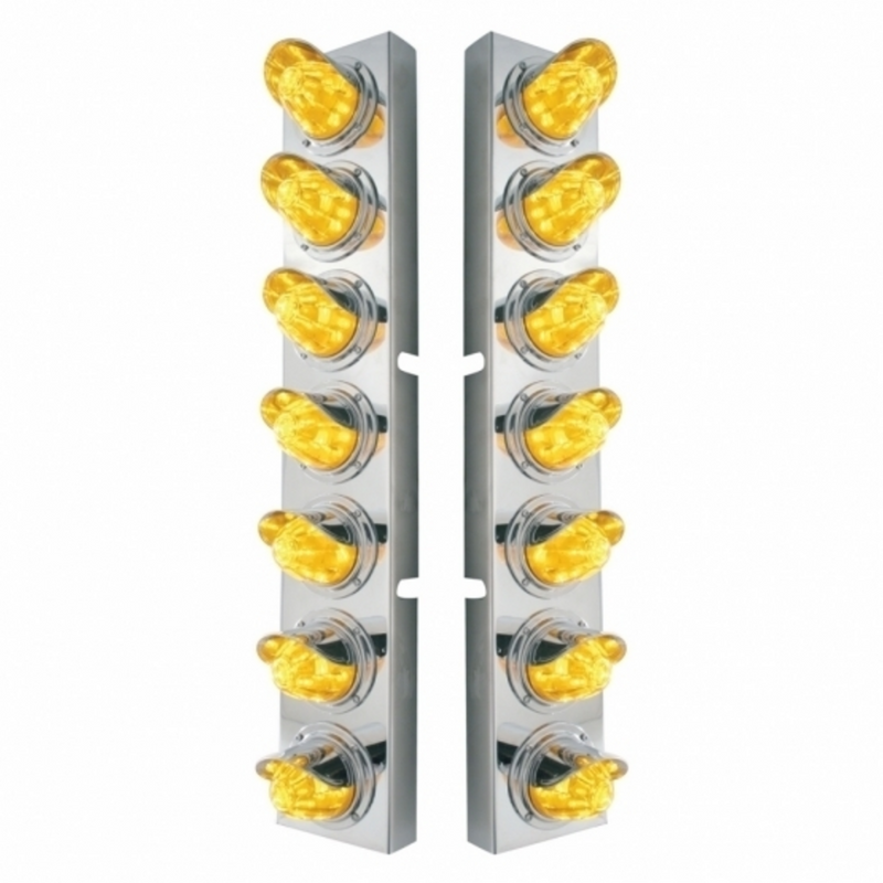 United Pacific SS Front Air Cleaner Brkt With 14X 11 Amber LED Watermelon Light & Visor Bezel For KW Trucks-Amber Lens 37366