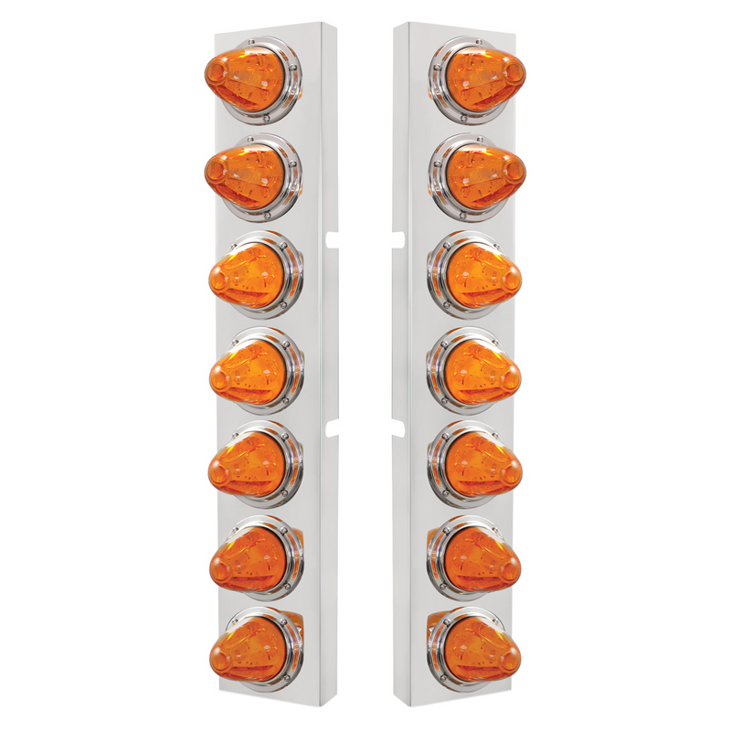 United Pacific SS Front Air Cleaner Bracket With 14X 11 Amber LED Watermelon Lights & Bezel For KW Trucks -Amber Lens 37367