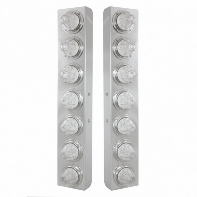 United Pacific SS Front Air Cleaner Bracket With 14X 11 Amber LED Watermelon Lights & Bezel For KW Trucks -Clear Lens 37369