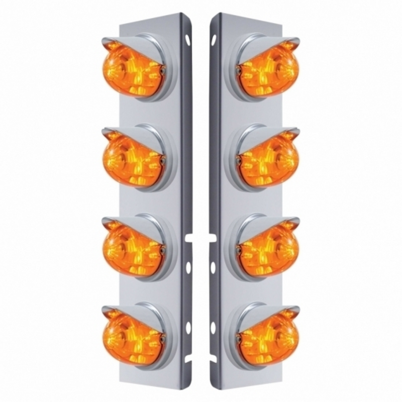 United Pacific SS Front Air Cleaner Bracket With 8X 17 LED Watermelon Lights & Visors For Peterbilt-Amber LED & Lens 37378