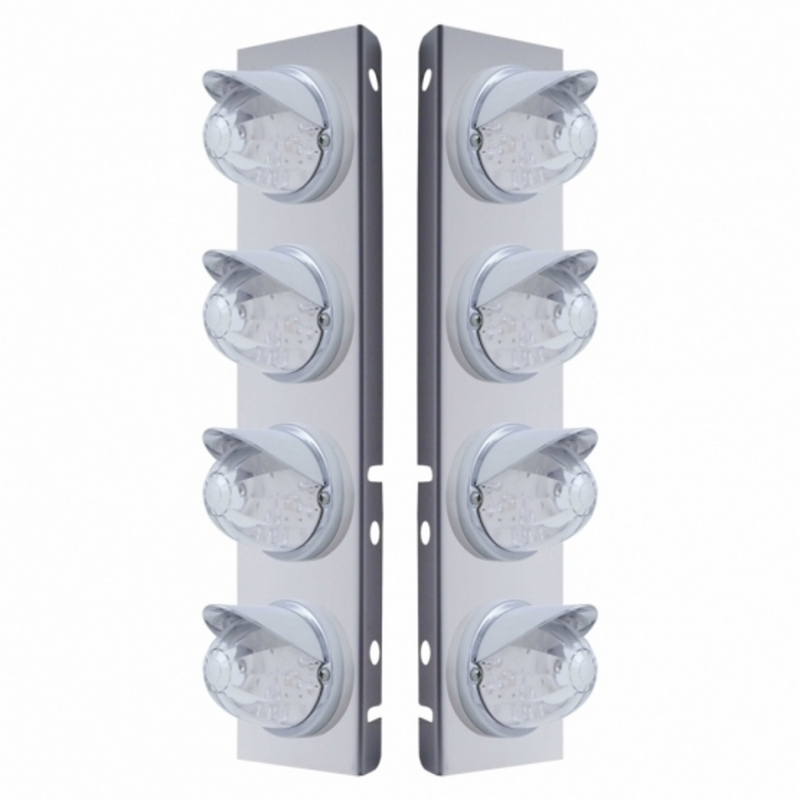 United Pacific SS Front Air Cleaner Bracket With 8X 17 LED Watermelon Lights & Visors For Peterbilt-Amber LED/Clear Lens 37379