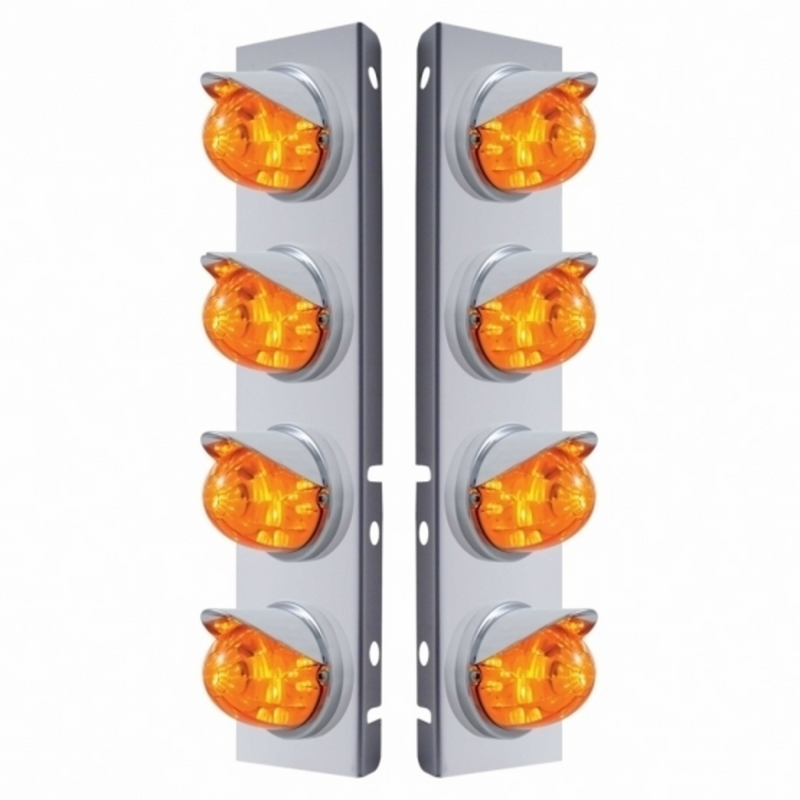 United Pacific SS Front Air Cleaner Bracket With 8X 17 Amber LED Dual Func. Watermelon Lights & Visors For Peterbilt-Amber Le 37380