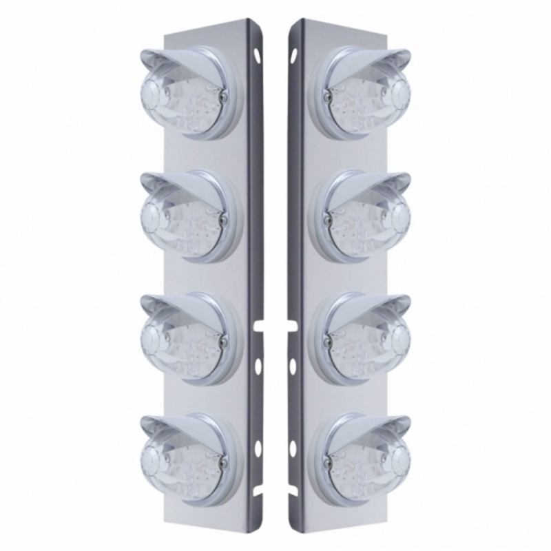 United Pacific SS Front Air Cleaner Bracket With 8X 17 Amber LED Dual Func. Watermelon Lights & Visors For Peterbilt-Clear Le 37381