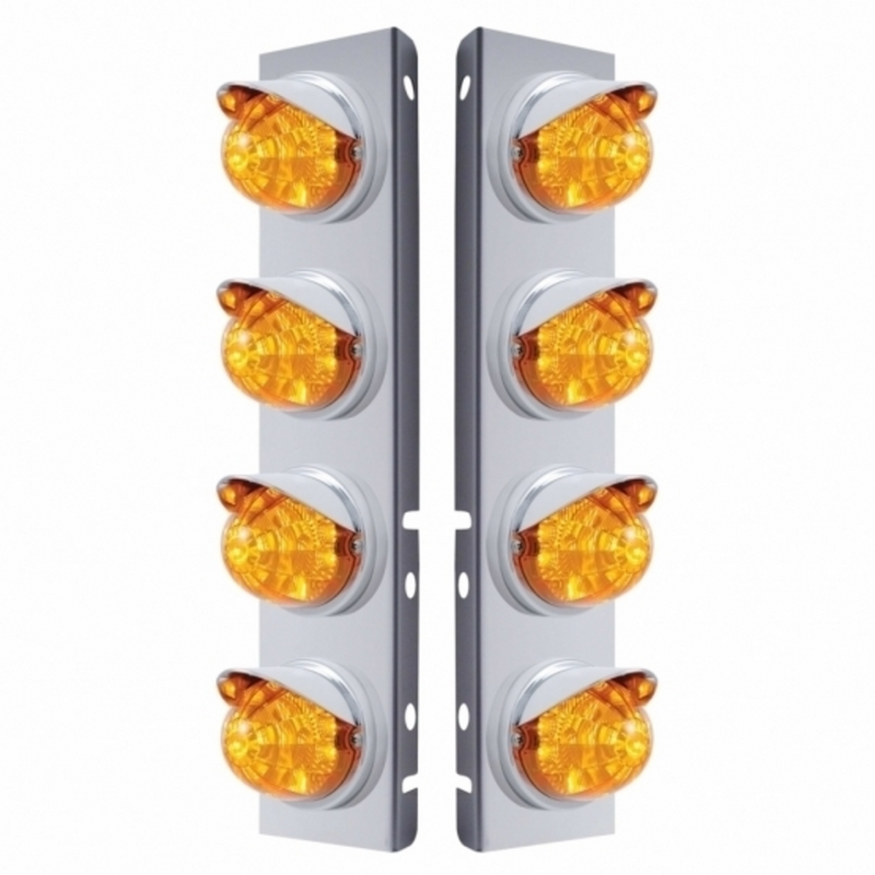 United Pacific SS Front Air Cleaner Bracket With 8X 17 LED Reflector Watermelon Lights & Visors For Peterbilt-Amber LED & Len 37382