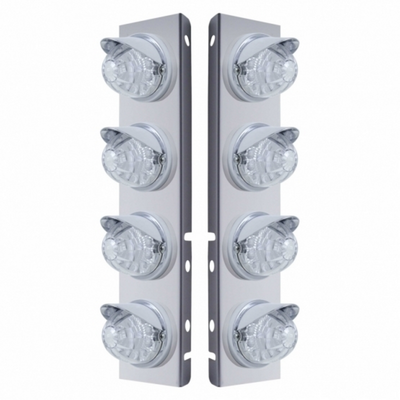 United Pacific SS Front Air Cleaner Bracket With 8X 17 LED Reflector Watermelon Lights & Visors For Peterbilt-Amber LED/Clear 37383