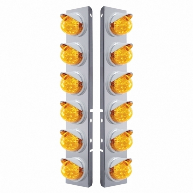 United Pacific SS Front Air Cleaner Bracket With 12X 17 Amber LED Dual Function Reflector Lights & Visors For Peterbilt -Ambe 37388