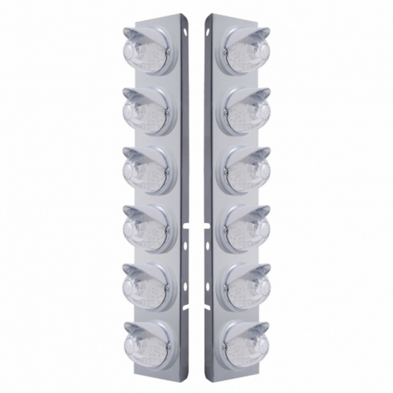 United Pacific SS Front Air Cleaner Bracket W/12X 17 LED Watermelon Lights & Visors For Peterbilt -Amber LED/Clear Lens 37391