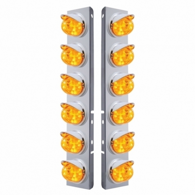 United Pacific SS Front Air Cleaner Brkt With 12X 17 Amber LED Dual Function Watermelon Lights & Visors For Peterbilt-Amber L 37392