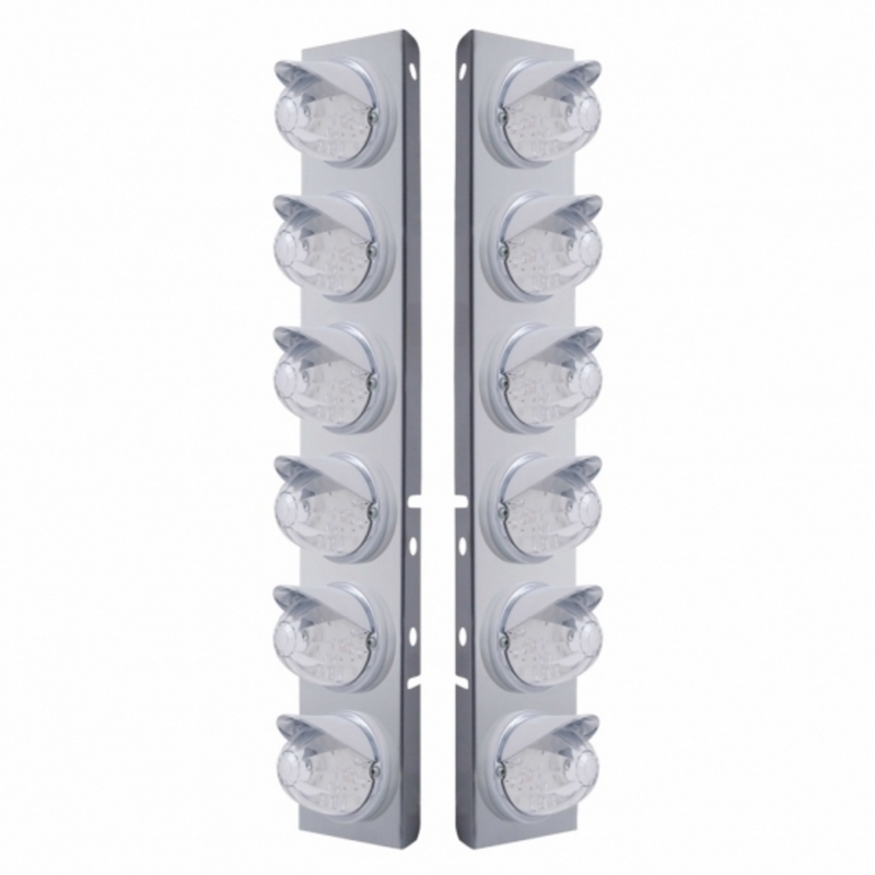 United Pacific SS Front Air Cleaner Brkt With 12X 17 Amber LED Dual Function Watermelon Lights & Visors For Peterbilt-Clear L 37393