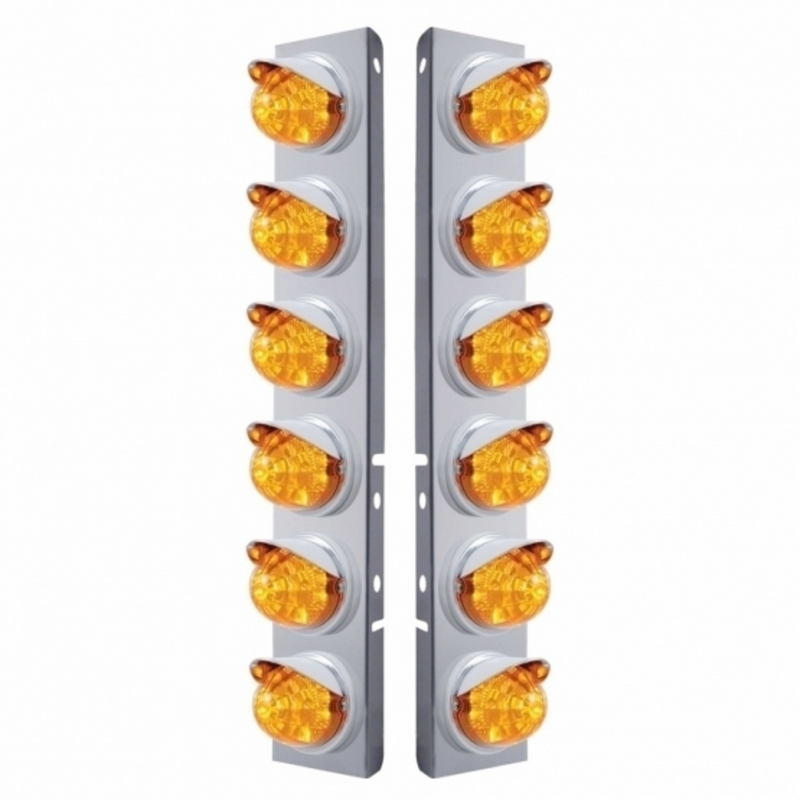 United Pacific SS Front Air Cleaner Bracket With 12X 17 LED Reflector Watermelon Lights & Visors For Peterbilt-Amber LED & Le 37394