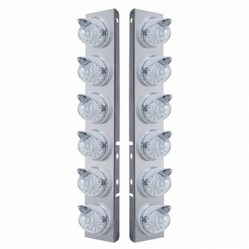 United Pacific SS Front Air Cleaner Bracket With 12X 17 LED Reflector Watermelon Lights & Visors For Peterbilt-Amber LED/Clea 37395