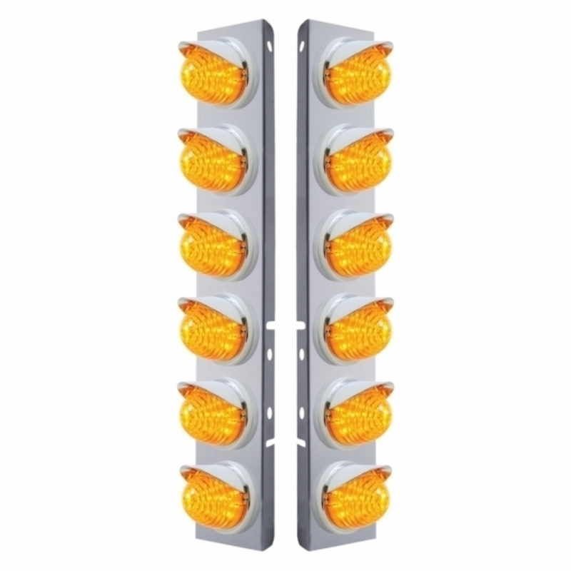 United Pacific SS Front Air Cleaner Bracket W/12X 17 LED Beehive Lights & Visors For Peterbilt-Amber LED & Lens 37396