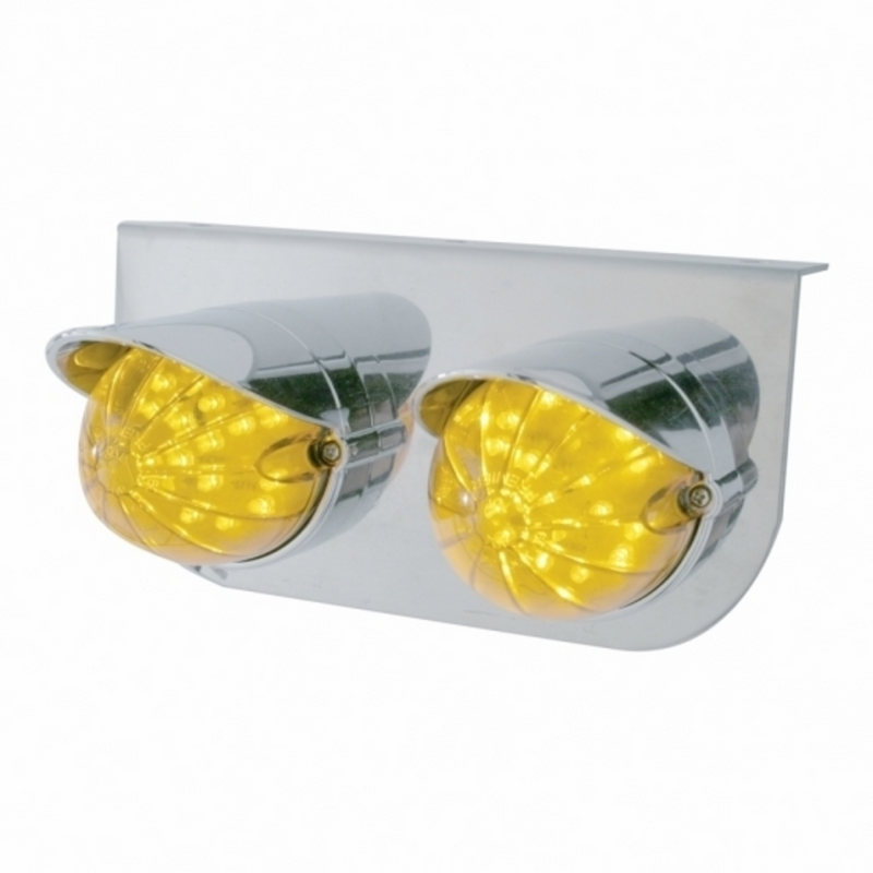 United Pacific SS Light Bracket With 2X 19 LED Bullet Style Grakon 1000 Lights & Visors -Amber LED & Lens 37458