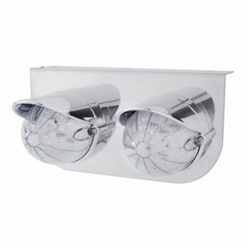 United Pacific SS Light Bracket With 2X 19 LED Bullet Style Grakon 1000 Lights & Visors -Amber LED/Clear Lens 37459