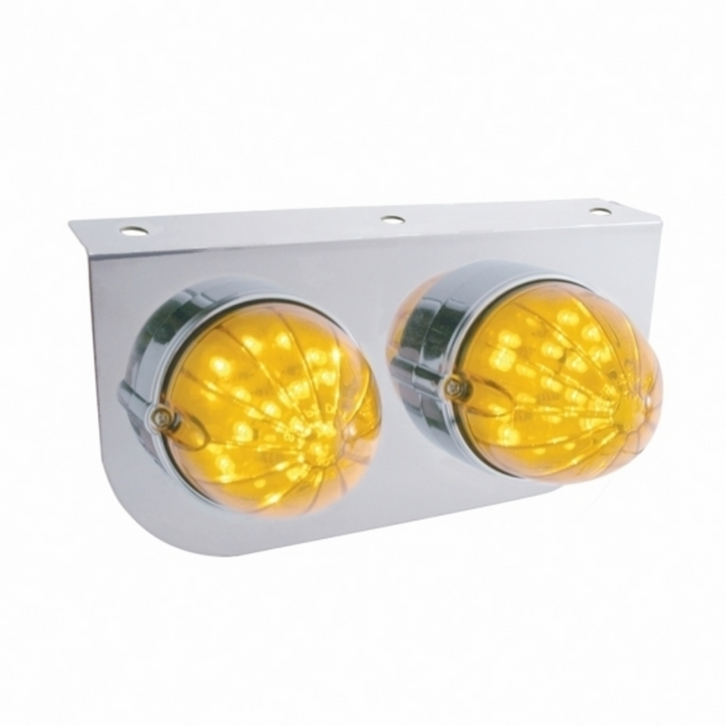United Pacific Stainless Light Bracket With 2X 19 LED Bullet Style Grakon 1000 Lights Amber LED/Amber Lens 37460