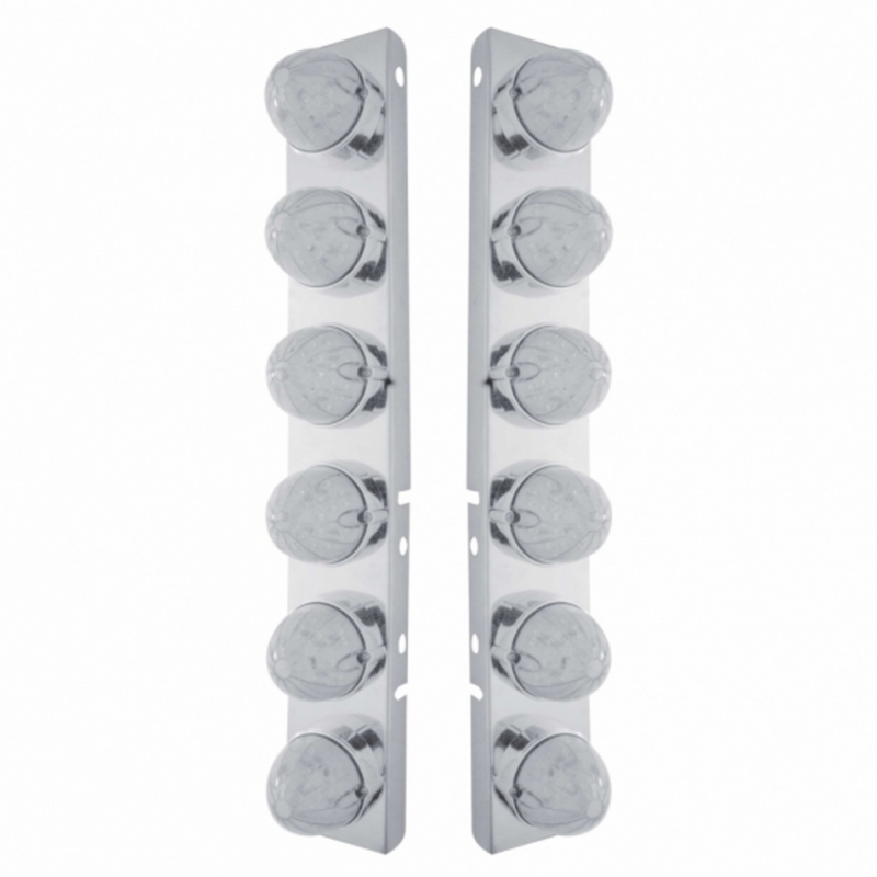 United Pacific SS Front Air Cleaner Bracket With 12X 19 LED Bullet Style Lights & Bezels For Peterbilt-Amber LED/Clear Lens 37465