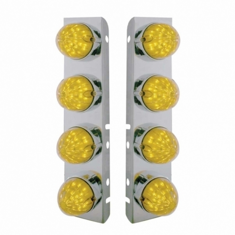 United Pacific SS Front Air Cleaner Bracket With 8X 19 LED Bullet Style Lights & Bezels For Peterbilt-Amber LED & Lens 37468