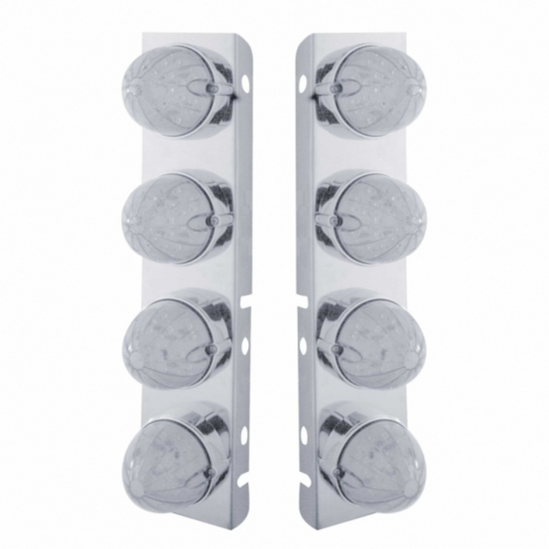 United Pacific SS Front Air Cleaner Bracket With 8X 19 LED Bullet Style Lights & Bezels For Peterbilt-Amber LED/Clear Lens 37469