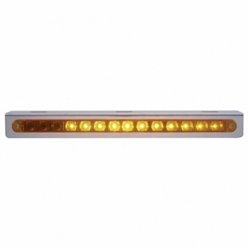 United Pacific Stainless Light Bracket With 14 LED 12" Sequential Light Bar (Right to Left) Amber LED/Amber Lens 37518