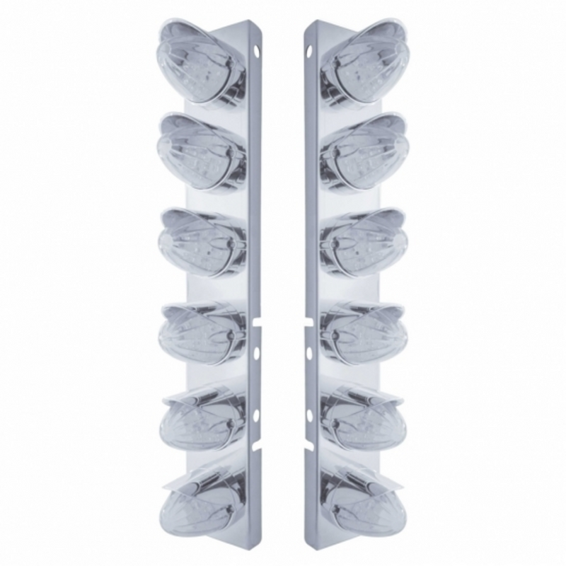 United Pacific SS Front Air Cleaner Bracket With 12X 19 LED Watermelon Lights & Visors For Peterbilt-Amber LED/Clear Lens 37700
