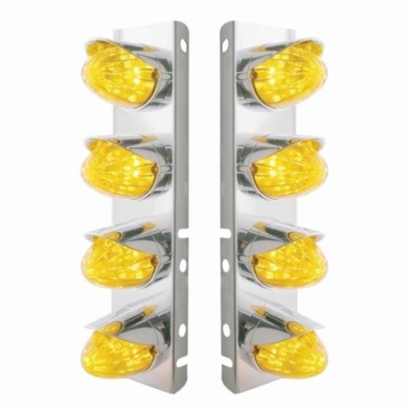 United Pacific SS Front Air Cleaner Bracket With 8X 19 LED Watermelon Lights & Visors For Peterbilt-Amber LED & Lens 37705
