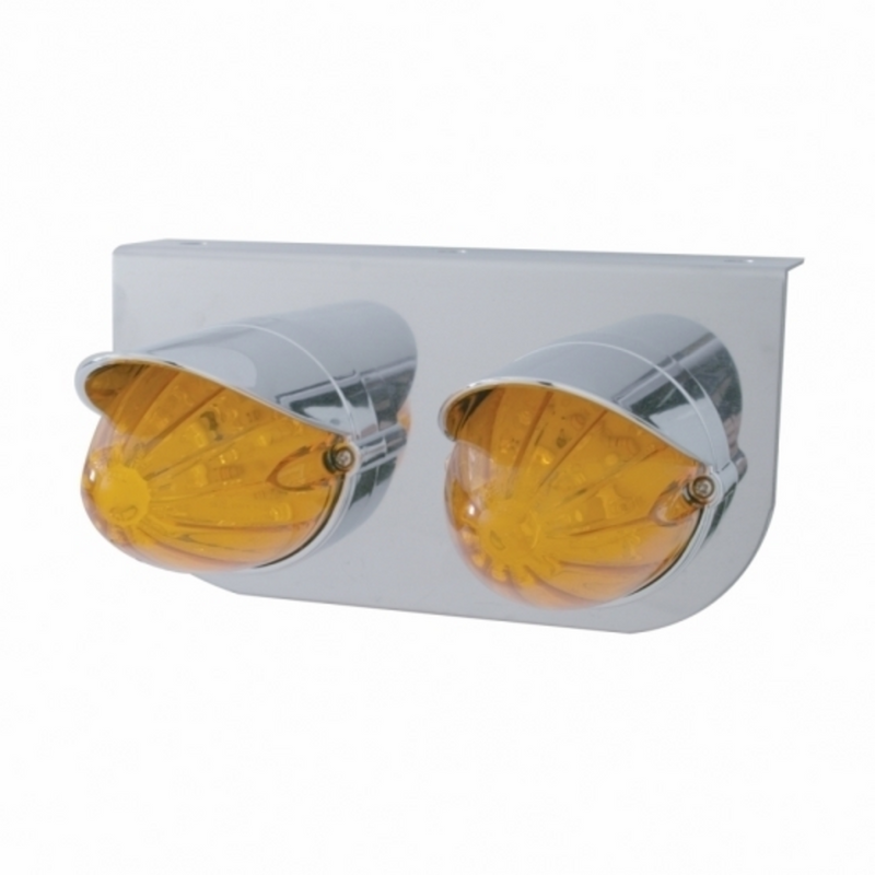 United Pacific Stainless Light Bracket With 2X 19 LED Watermelon Lights & Visors Amber LED/Amber Lens 37723