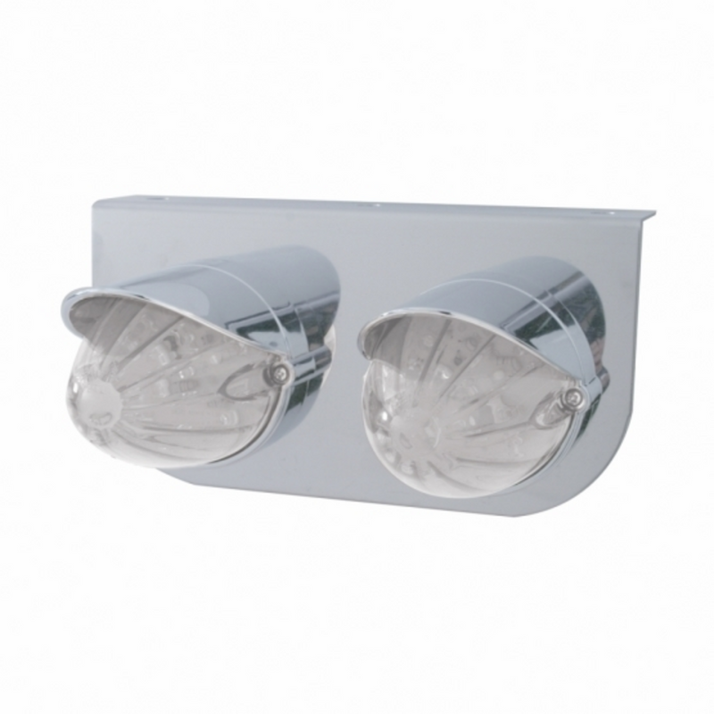 United Pacific Stainless Light Bracket With 2X 19 LED Watermelon Lights & Visors Amber LED/Clear Lens 37724