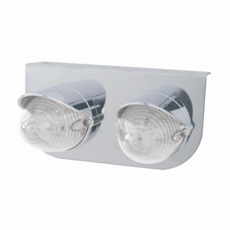 United Pacific Stainless Light Bracket With Two 19 LED Beehive Lights & Visors Amber LED/Clear Lens 37726