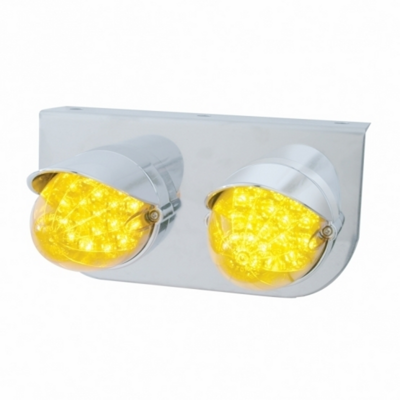 United Pacific Stainless Light Bracket With 2X 19 LED Reflector Lights & Visors Amber LED/Amber Lens 37727