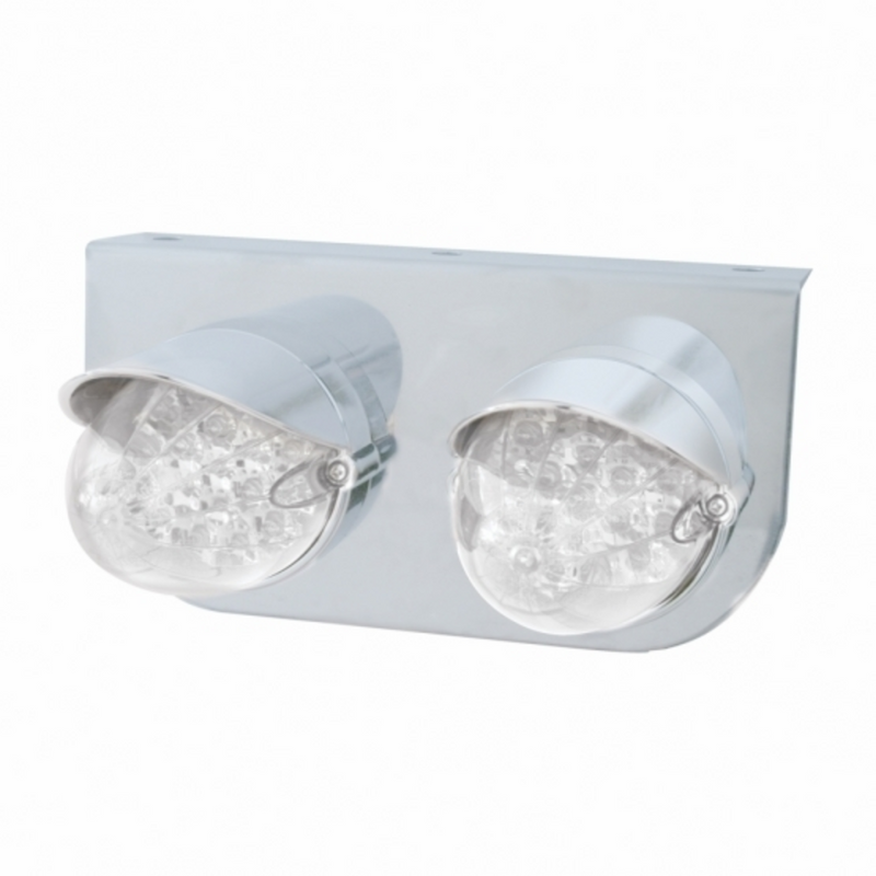 United Pacific Stainless Light Bracket With 2X 19 LED Reflector Lights & Visors Amber LED/Clear Lens 37728