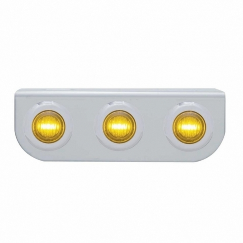 United Pacific Stainless Light Bracket With 3X 3 LED 3/4" Mini Lights Amber LED/Amber Lens 37794