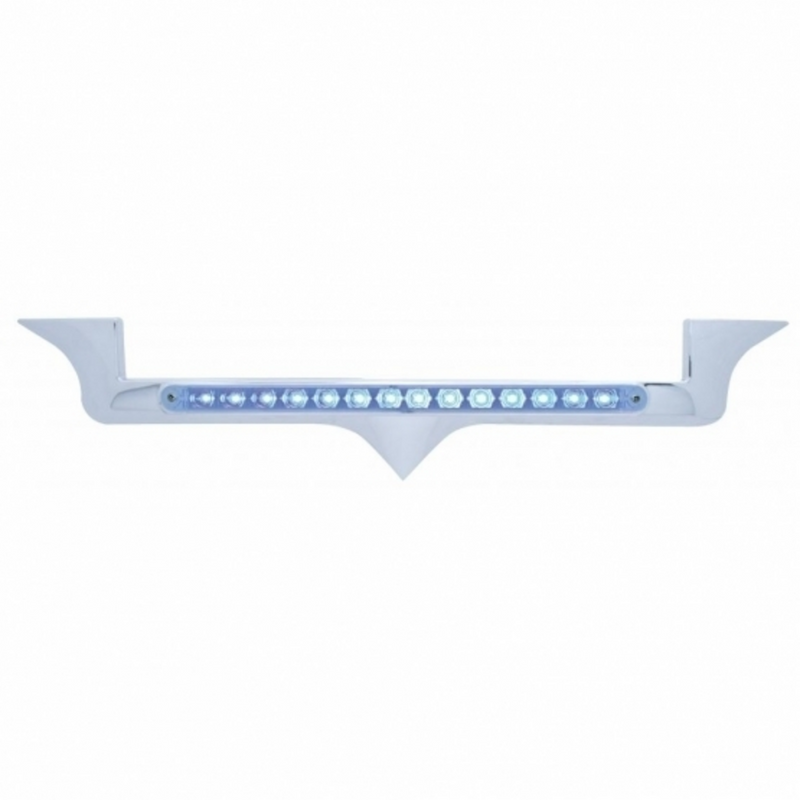 United Pacific Chrome Hood Emblem Trim With 14 LED Light Bar For Kenworth Blue LED/Clear Lens 37822