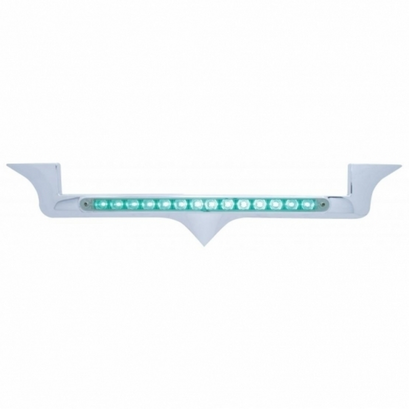 United Pacific Chrome Hood Emblem Trim With 14 LED Light Bar For Kenworth Green LED/Clear Lens 37823