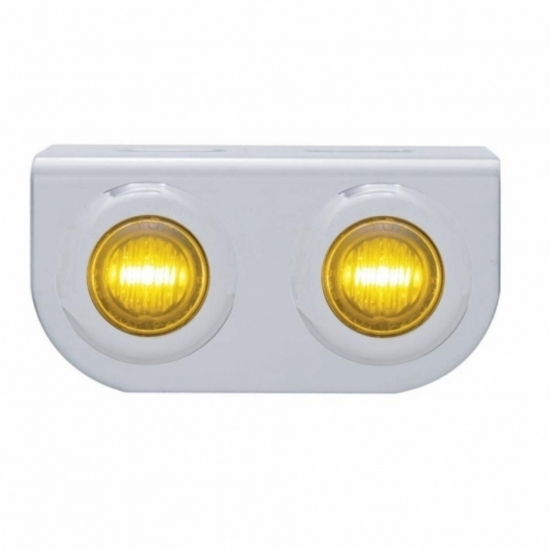 United Pacific Stainless Light Bracket With 2X 3 LED 3/4" Mini Lights Amber LED/Amber Lens 37831