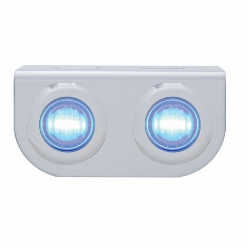 United Pacific Stainless Light Bracket With 2X 3 LED 3/4" Mini Lights Blue LED/Clear Lens 37835