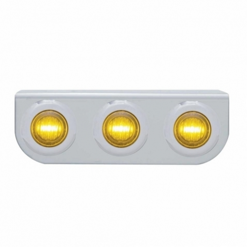 United Pacific Stainless Light Bracket With 3X 3 LED 3/4" Mini Lights Amber LED/Amber Lens 37837