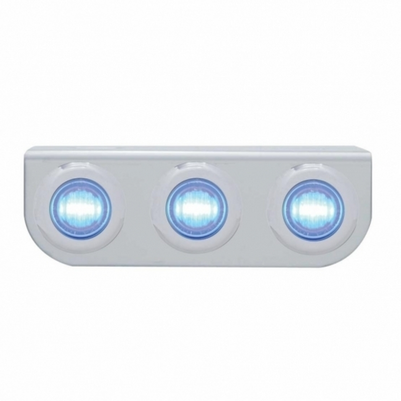 United Pacific Stainless Light Bracket With 3X 3 LED 3/4" Mini Lights Blue LED/Clear Lens 37841