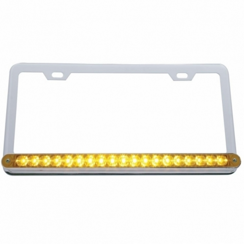 United Pacific Chrome License Plate Frame With 19 LED 12" Reflector Light Bar Amber LED/Amber Lens 37946
