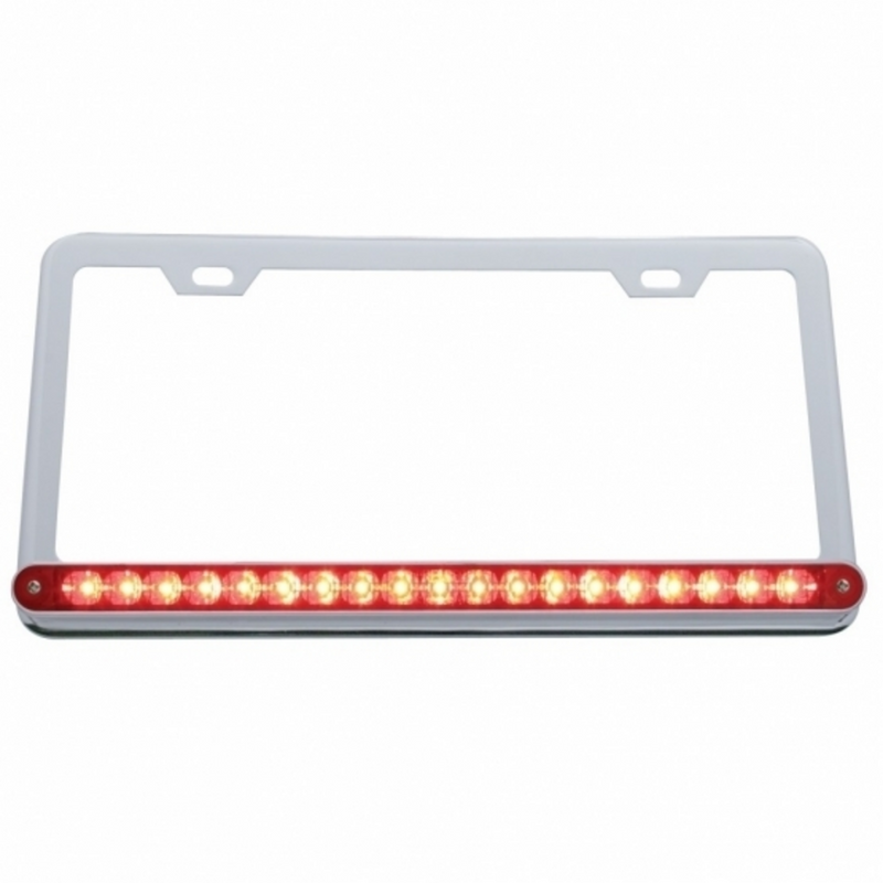 United Pacific Chrome License Plate Frame With 19 LED 12" Reflector Light Bar Red LED/Red Lens 37947