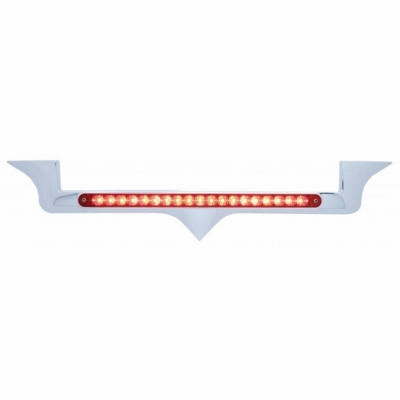 United Pacific Chrome Hood Emblem Trim With 19 LED Reflector Light Bar For Kenworth Red LED/Red Lens 37971