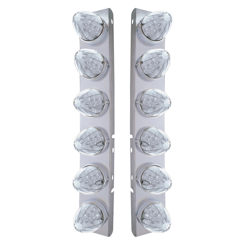 United Pacific SS Front Air Cleaner Bracket With 12X 19 LED Watermelon Lights & Bezels For Peterbilt-Amber LED/Clear Lens 37985