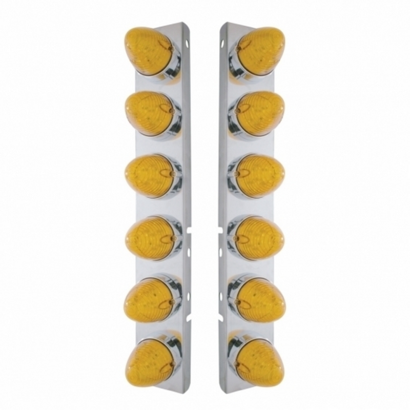 United Pacific SS Front Air Cleaner Bracket With 12X 19 LED Beehive Lights & Bezels For Peterbilt-Amber LED & Lens 37986